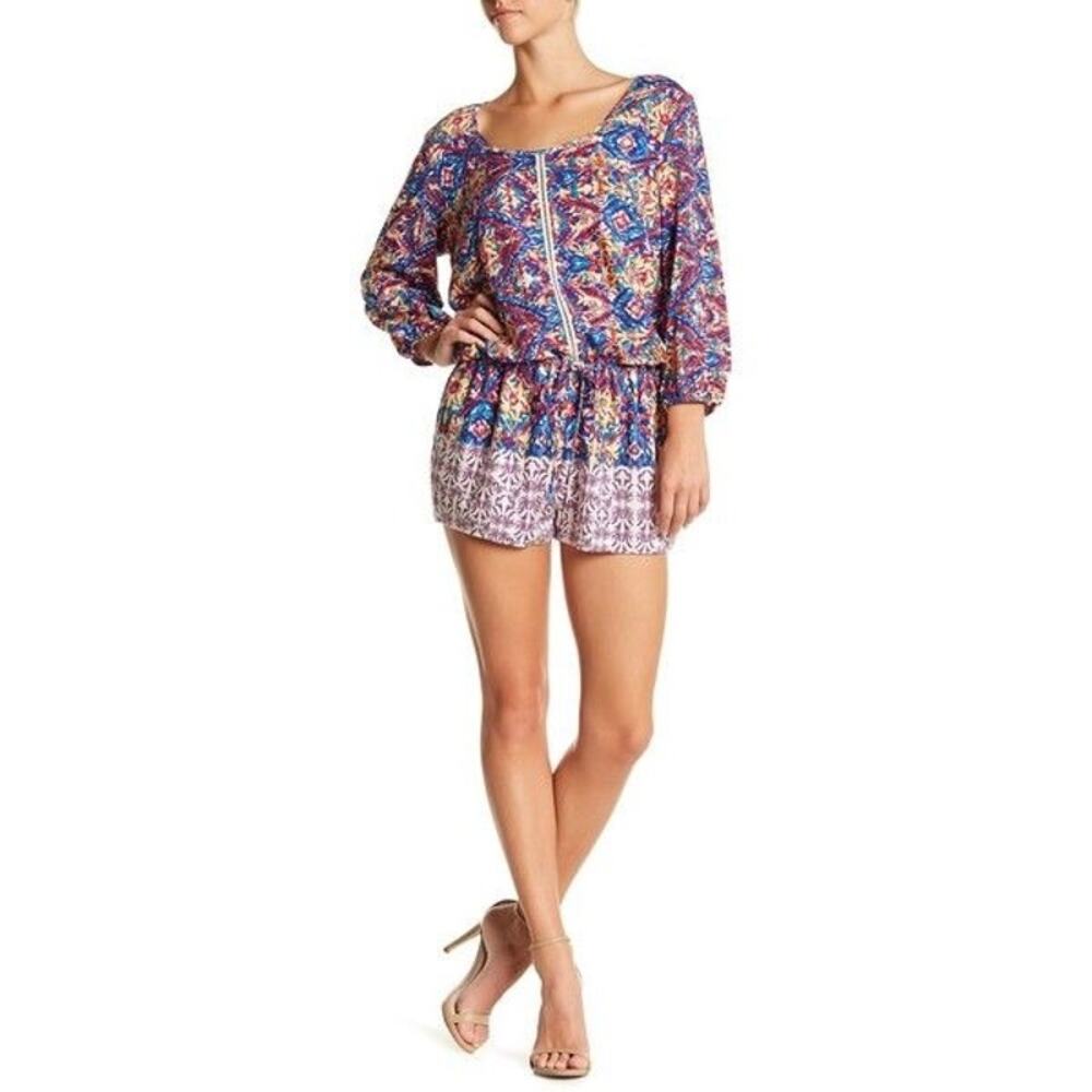 Michael Stars Tulum Border Print Romper Size Small